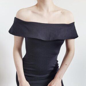Aritzia Babaton Ruslan black bodycon off  shoulder midi dress